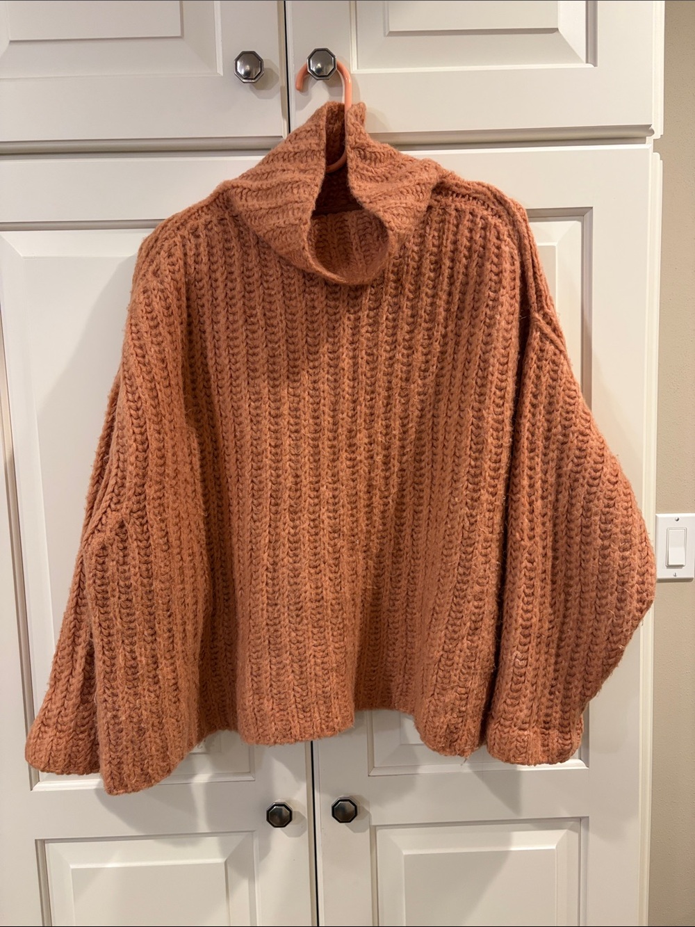Free People Chunky Cowl Neck Sweater in Rust Orange / Peachy Color